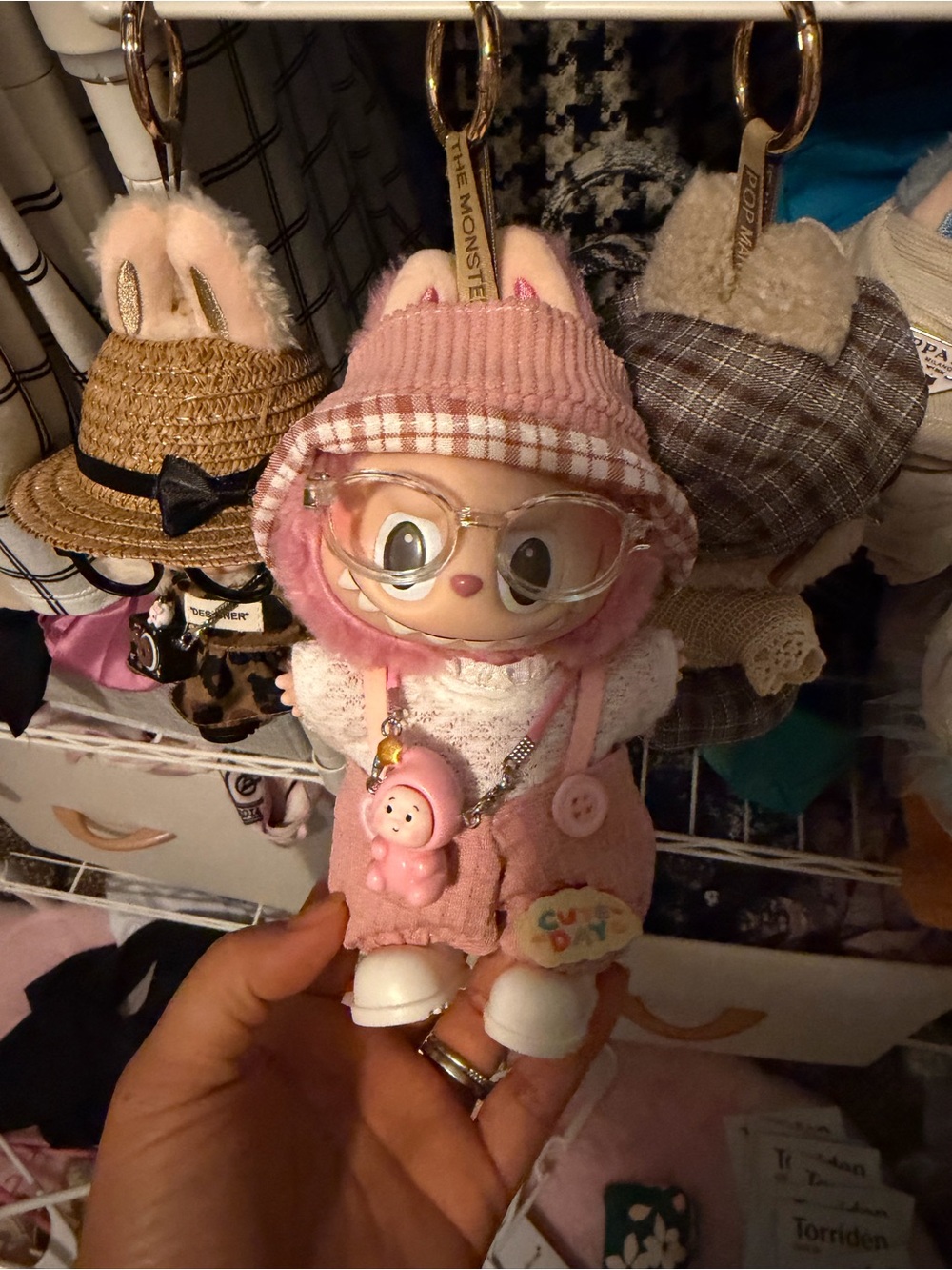 popmart labubu Pink Plush Bunny Doll Keychain – Cute Kids Toy Accessory